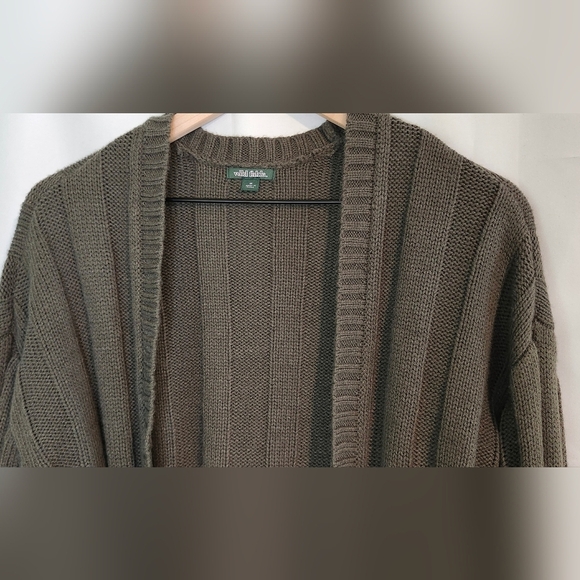 Olive Ribbed Knit Cardigan Womens Size M Dark Academia Scandi Chic Goth Grunge - Picture 4 of 6